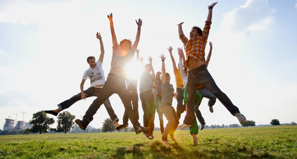 Group of friends jumping